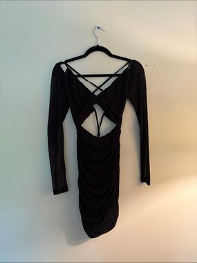Princess Polly Black Long-Sleeve Backless Ruched Bodycon Dress